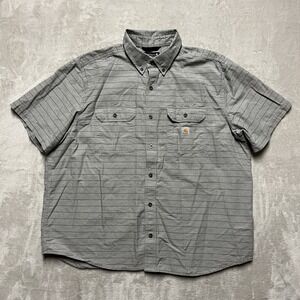 Carhartt Shirt Mens 2XL Gray Striped Chambray Loose Fit Midweight Cotton Work